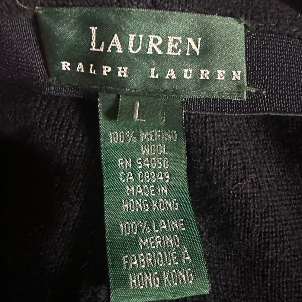 Vintage Lauren Ralph Lauren 100% Merino Wool Navy Wide Leg Cropped Pants L - Picture 5 of 10